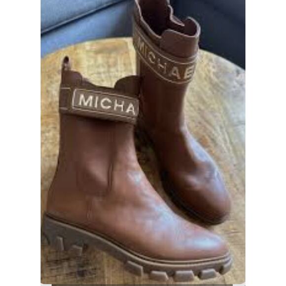 Michael Kors Ridley Leather Pull-on Flat Chelsea Booties British Tan Size 10 - Picture 2 of 7